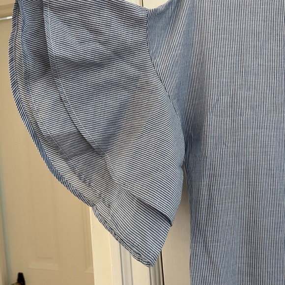 Zara | White/Sky Blue Striped Dress with Frilled Sleeves - Picture 5 of 6